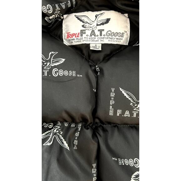Triple Fat Goose Duck Black Down Puffer Stadium Coat Faux Fur Collar Size Small - Picture 5 of 13